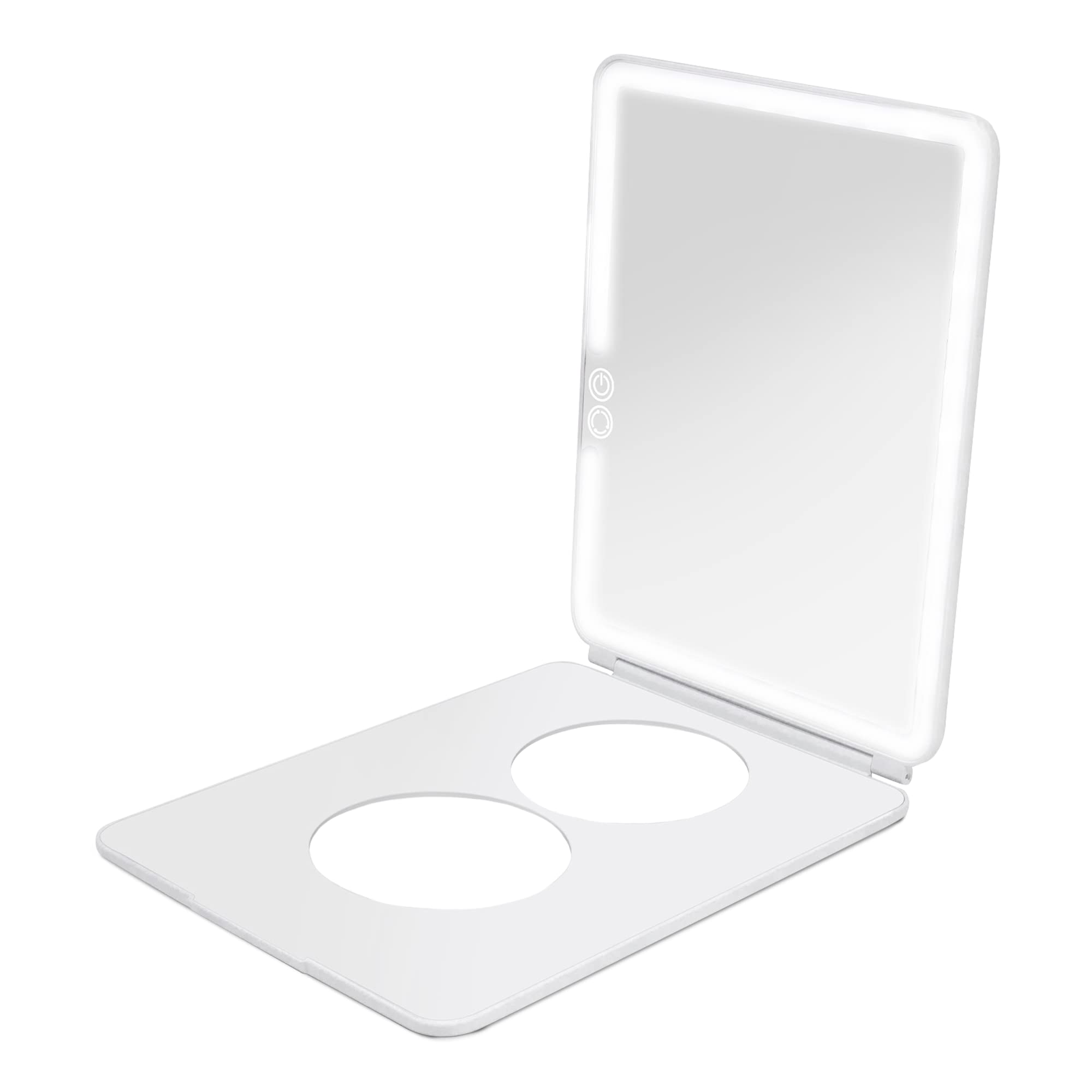 Vanity Planet Handheld Makeup Mirror with Lights, Pose 2.0 (Grey) - Light Up Travel LED Mirror with 3X & 5X Magnification - Dimmable Lighting & Micro-USB Rechargeable Lighted Compact Mirror
