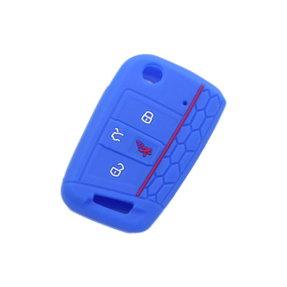BROVACS Silicone Cover Protector Case Holder Skin Jacket Compatible with VOLKSWAGEN Golf GTI Tiguan Polo SKODA Octavia 4 Button Flip Remote Key Fob CV9806 Deep Blue — image 1