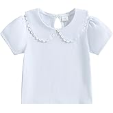 6M-6Y Toddler Baby Girls Ruffle Peter Pan Collar Blouse Kids Girl Solid Color Pink White T Shirts Casual Tee Tops