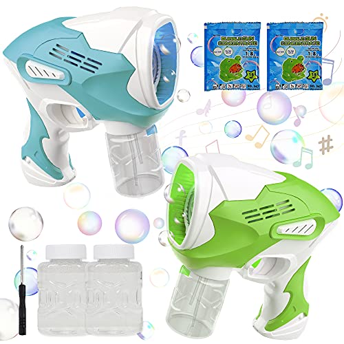 ATDAWN 2 Bubble Guns with 2 Bottles Bubble Solution Refill, Bubble Maker Blower for Kids and Toddlers, Kids Bubble Machine, Summer Bubble Blaster Toy