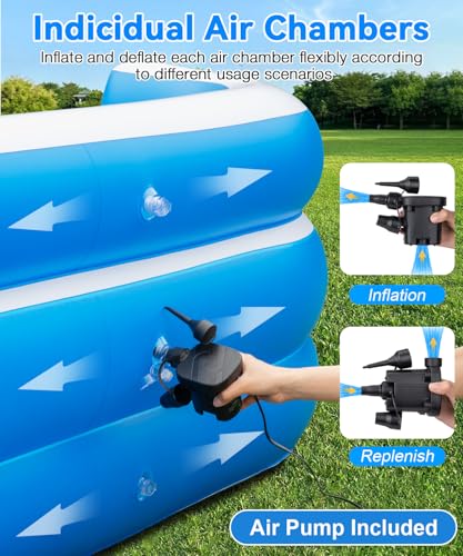 Large Inflatable Swimming Pool - 120" x 85" x 26" Blow Up Pool for Adults and Kids with Seat & Air Pump, for Backyard Lawn Indoor Outdoor Use