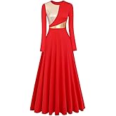 Women Metallic Bi Color Liturgical Praise Dance Dress Long Sleeve Lyrical Dancewear Church Maxi Robe Worship Costume