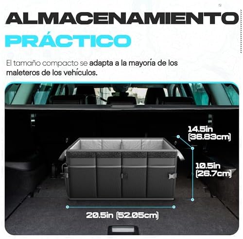 Organizador de Bagageira de Carro, Caixa Dobrável de SUV com Compartimentos, Acessórios Automóveis Mulheres Homem, Tecido Oxford 600D, Base Antiderrapante, Tiras Ajustáveis, Tampa Suave (50L)