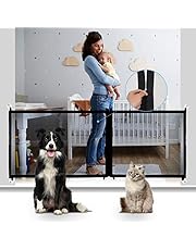 CHARMINER Magic Pet Gate for Dogs, Mesh Dog Gate, Baby Gate with Latest Zipper Design Extra Wide Portable Adjustable Folding Mesh Dog Gate for Doorways-Safety Fence for Stair