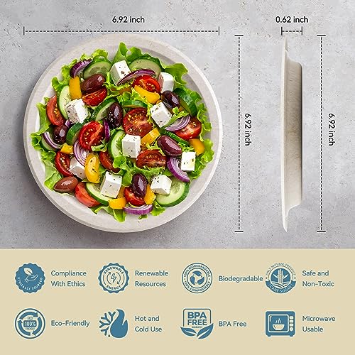 Gamneylife Paper Plates 100% Compostable Paper Plates (125-Pack Disposable Heavy-Duty Quality, Natural Bagasse Eco-Friendly Biodegradable Made of Sugar Cane Fiber (7 Inch)