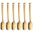 Stainless Steel Serving Spoons: Long Handle Flatware Set of 6 - Large Metal Kitchen Serving Tablespoons for Buffet Banquet 13-Inch Gold