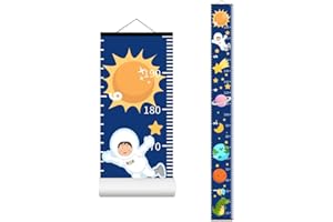 NUSTILA Baby Height Growth Chart - Canvas Height Chart for Kids Baby Child Toddler Boys Girls Growth Chart for Wall Room Nursery Decor Hangable and Removable Measuring Wall Ruler (Space, Black Wood)