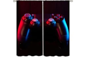 DDCBNS Gaming Curtains for Kids Boys,Gamer Room Décor Curtains,Black Video Game Controller Window Treatments for Teens Bedroom Living Room Window Drapes 2 Panel Set,Total Size 72 x 63 Inch