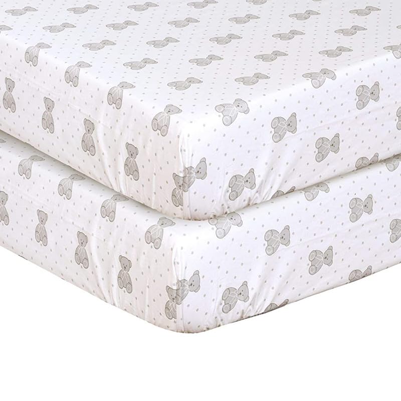 DTEX HOMES 2 x Cot Bed Fitted Sheets 100% Cotton 200 Thread Count Luxury Cot Sheets, Cot Bed 70 x 140 CM - Teddy Grey