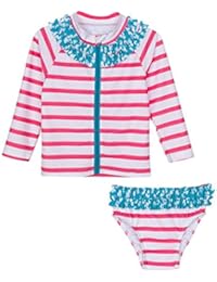 Splish Splash - UV Sun Protective Rash Guard Swimsuit Set by SwimZip Swimwear, Red, 6-12 Month