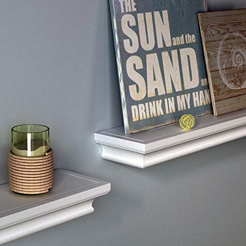 Floating Shelves White for Wall, Crown Molding Wall Mounted Shelves Set of 2 (White, 16.9x4x1.8