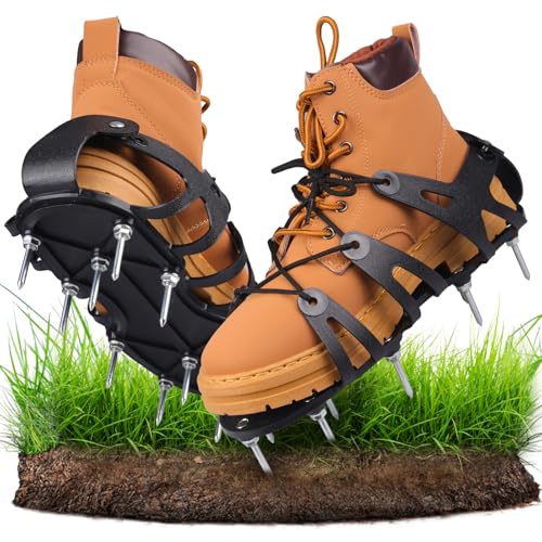 Qdreclod Aeration Shoes for Lawn, Lawn Aerator Shoes for Grass, Stainless Steel Spikes Aerator Lawn Shoes with Adjustable Straps for Patio/Yard/Garden for Easy Yard Aeration