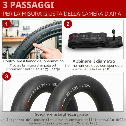 Fincci Inner Tube 20 x 1.75 – 2.125 Inches – Schrader Valve 48 mm for MTB, BMX, Off-Road or Children Bikes – Compatible Size Air Chambers: 1.75/1.95/2.0/2.1/2.125