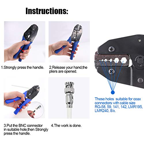 Glarks Coaxial Cable Tool Set, Coax RF Connector Crimping Tool + Coaxial Cable Stripper + BNC