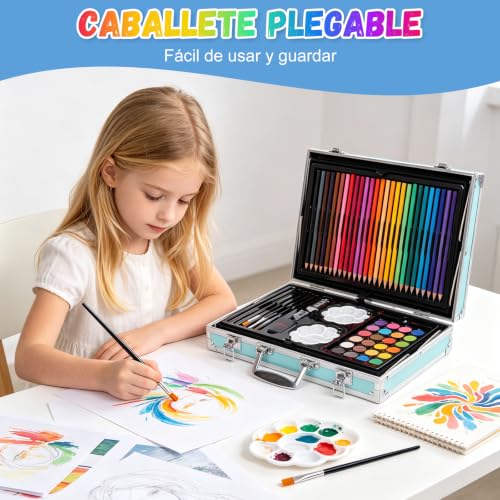 ZZBIFRJ Set de Arte Profesional Plegable de Aluminio, 145 Piezas Kit de Dibujo en Color, Lapices de Colores Profesionale Ideal Regalo para Niños (Astronautas)