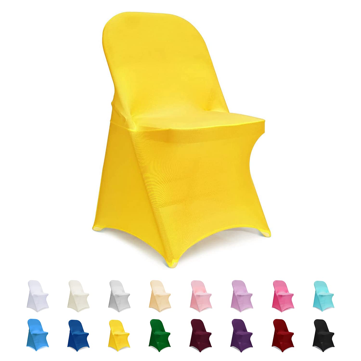 ManMengJi Yellow Folding Chair Covers, Spandex Folding Chair Covers 12 PCS, Banquet Chair Slipcovers for Party, Wedding, Holidays, Celebration Image