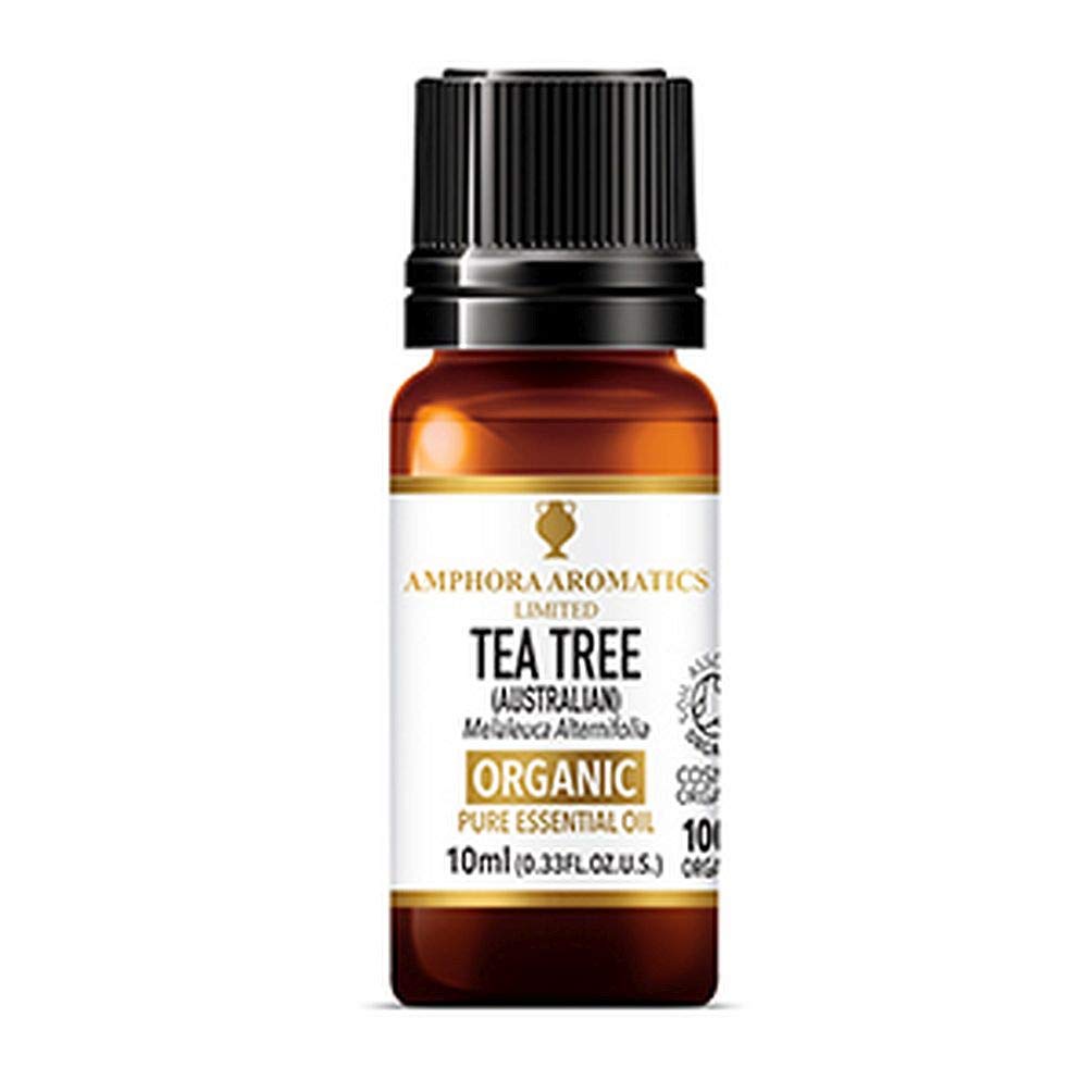 Australian Organic Tea Tree Essential Oil in an Amber Glass Dropper Bottle 10ml. 100% Vegan, Cruelty Free, Pure Australian Certified Organic Tea Tree Essential Oil