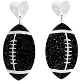 Blue Drop Football Earrings for Women Heart Football Sports Ball Earrings Sparking Glitter Sequin Drop Dangle Game Day Sport Lover Fans Cheer Jewelry