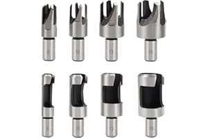 Saipor 8 Pcs Wood Plug Cutter Drill Bit Set Carbon Steel Cork Drill Bit Knife Straight and Tapered Taper Cutting Tool for Woo