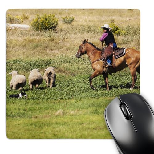 3dRose Cowboy on horse, lassoing sheep - NA02 PWO0142 - Mouse Pad, 8 by 8 inche…
