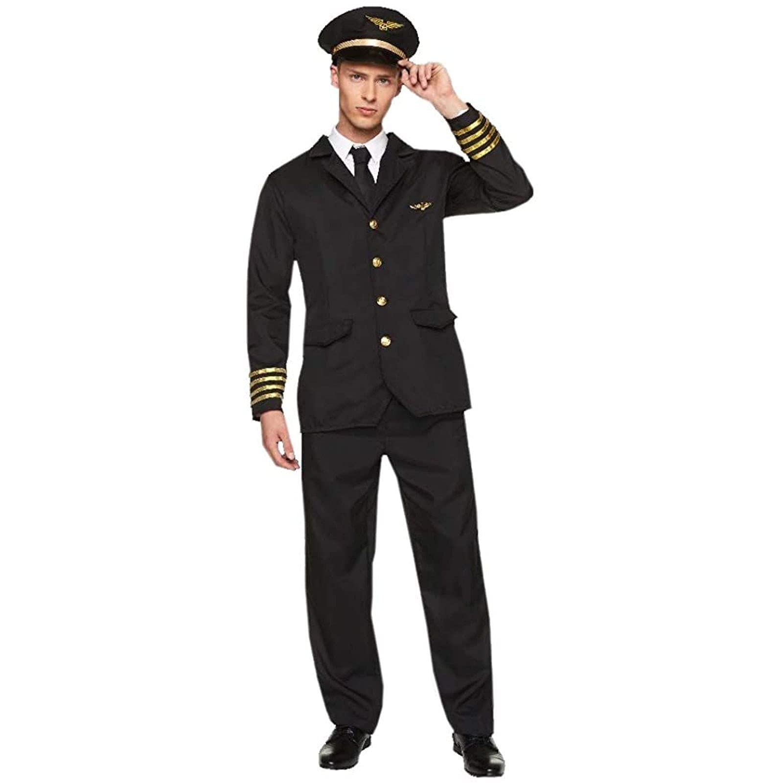 Karnival 82237 Male Airline Pilot Costume, Men, Black, Extra Large