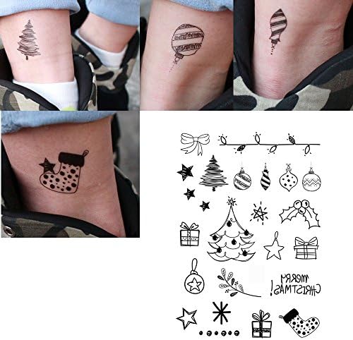 Yeeech Merry Christmas Decorations Designs Temporary Tattoos Sticker for Kids Adults Trees Bows Stars Stockings Gifts Waterproof Black (02)
