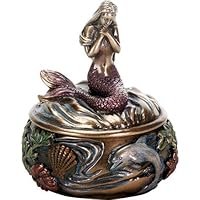 SUMMIT COLLECTION Art Nouveau Holding Hand Over Chest Praying Mermaid Fantasy Resin Trinket Box