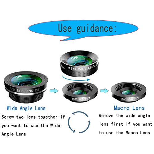 SMILEPOWO 3 in 1 HD Camera Lens Kit Phone Lens - Universal 0.63X Wide Angle Lens & 15X Macro Lens & 198 Degree Fisheye Lens, Clip on Cell Phone Lens for iPhone,Samsung,Android Phones - Thumbnail 5