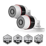 EZVIZ Husky HD 1080p Outdoor PoE & Wi-Fi Video Security Cameras, Works with Alexa, 2 x 16GB Micro SD - Two Pack (WiFi Connectivity - 2.4Ghz Only)