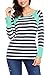 Asvivid Women's Autumn Color Block Long Sleeve Ladies T-Shirt Crewneck Striped Blouse Tops X-Large Green