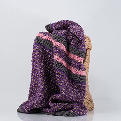 Hand Knit Baby Blanket, Pink, Gray, and Purple, Houndstooth Design, 100% Cotton, Baby Girl