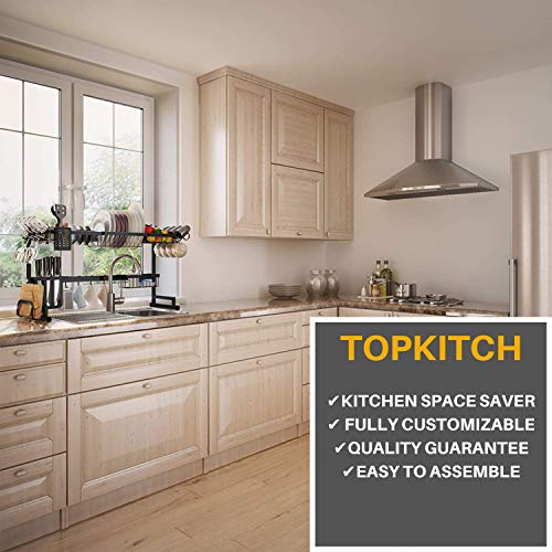 Over The Sink(33") Dish Drying Rack black Topkitch (New Upgrade) With Utensils Holder, stainless steel (Sink size≤33in) counter space.