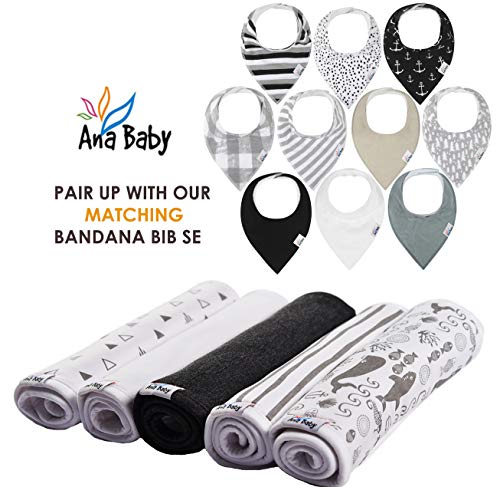 Ana Baby 100% Organic Baby Burp Cloth Large 21''x10'' Size, Premium Absorbent Triple Layer Burping Rags 5 Pack for New Born Baby Girl or Boy Gift Set (Burp Cloth Grey)