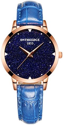 Watch,Women Ladies Girl Watches Luxury Fashion Starry Sky Series Minimalist Leather Strap Dress Waterproof Analogue Quartz Watch,Breathable Band,Mineral Reinforced Glass Mirror (Blue)