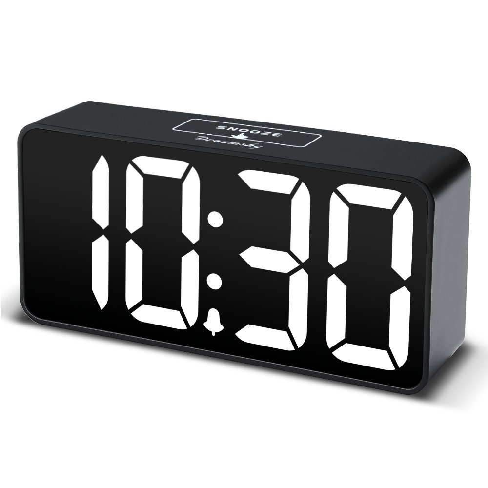 DreamSky Small LED Digital Alarm Clock with USB Port for Charging, Large Clear Red Digits