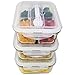 KitchenBasix 2 & 3 Compartments Glass Food Storage Container Set with Airtight Locking Lids, Cutlery Compartment & Portion Control - Microwave, Freezer, Oven & Dishwasher Safe [3-Pack, 32oz]