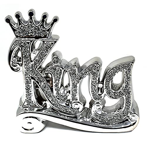 Silver Sparkle King Letters Shelf Sitter Bling Ornament - Decorative Crushed Diamond Crystal Ceramic Gift for Home Decoration - CRYSTALLIZED Letter Blocks for King-themed Home Decor, Height, 20cms