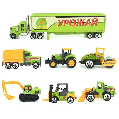 Jellydog Toy Construction Trucks , Construction Vehicles Set,Metal Die Cast Toy Set,Dumper,Bulldozers,Forklift,Tank Truck,Asphalt Car and Excavator 6 Set ,1 Farm Truck ,Toy for Kids - Thumbnail 7