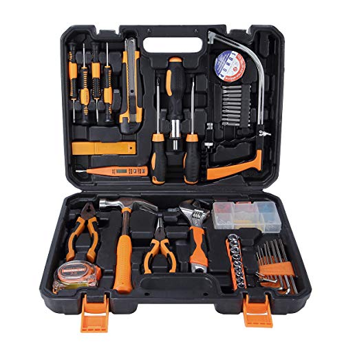 SOLUDE Heim-Werkzeug-Sets, 95 Teile Bügelsäge, allgemeine Haushalts-Handwerkzeug-Kits mit Kunststoff-Werkzeugkoffer.