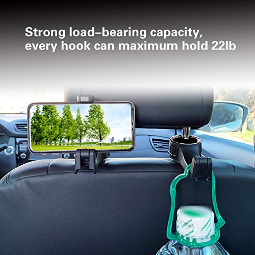 Car Seat Headrest Hooks,Universal Car Seat Hooks for Purse and Bags with phone Holder and lock(Silver-set of 2)