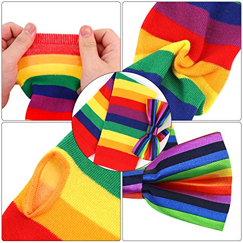 BigOtters Rainbow Socks, 3PCS Colorful Striped Costume Set Knee High Socks Arm Warmer Fingerless Gloves and Bow Tie for Boys Girls Halloween Cosplay Xmas Dress-up Party Favor
