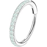 MJust Opal Nose Hoops for Women Men - 316L Surgical Steel Hinged Nose Rings 20G Clicker Septum Nose Ring Lip Helix Cartilage Hoop Earring Daith Rook Conch Body Piercing Jewelry 6MM 7MM 8MM 10MM
