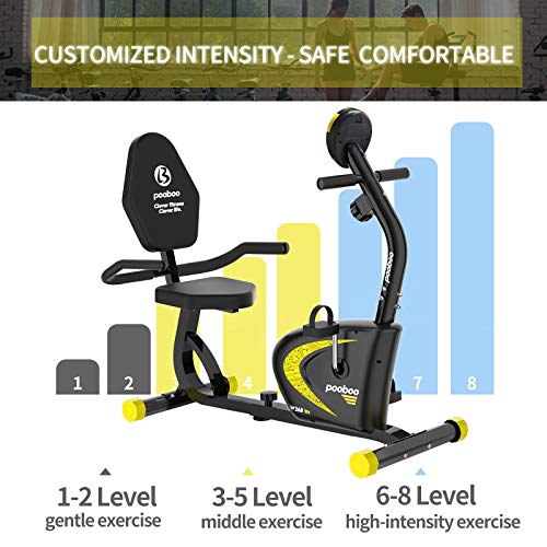 pooboo Recumbent Exercise Bike with Adjustable Resistance，Indoor Cycling Stationary