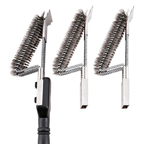 18" Grill Brush With Scraper. UNIQUE 3 REPLACEABLE HEADS DESIGN. Best BBQ Cleaner. Safe For All Grills. Durable Stainless Steel Wire Bristles. A Perfect Grilling Gift For Barbecue Lovers. - Thumbnail 4