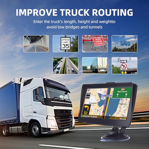 7” Car & Truck Sat Nav with UK & Europe 2026 Maps, Free Lifetime Updates, GPS Navigation System for HGV, Voice Guidance, Speed Camera Alerts & Postcode Search