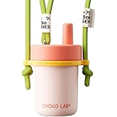 CHAKO LAB Kids Water Bottle with Carrying Rope and Straps | Vacuum Insulated Stainless Steel 16oz for School and Trvels | Two Travel Carrying Options | Strawberry Pink