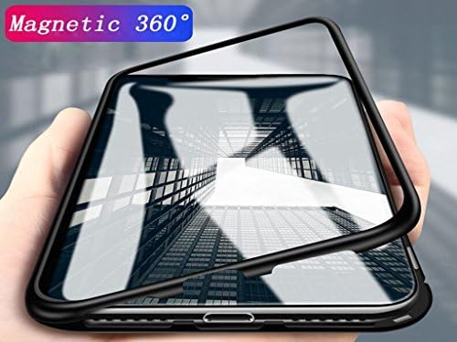 SYART Metal Case Magnetic Adsorption For iPhone X 7 8 Plus Luxury Tempered Glass shell Bumper Full Cover, Anti-Scratch Clear Back, HD Clear glass (black/black)