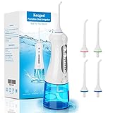 Water Flosser Detachable Water Tank with Drain Hole Keep the Motor Dry Rechargeable Oral Irrigator Waterproof Keegud Cordless Dental Flosser 3 Pressure Normal/Soft/Pulse 4 Tips Portable Bag For Travel