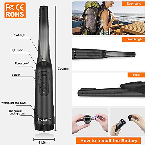 Metal Detector Pinpointer, Ultra Sensitive 360-degree Searching Waterproof Handheld Pin Pointer Wand with Spring Buckle Holster & LED Light+4 Free Batteries (Black)