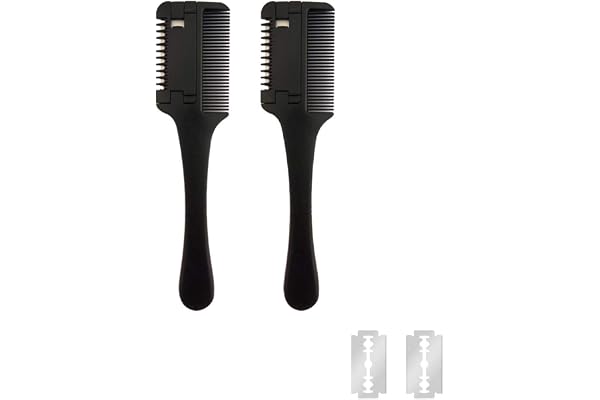 Hair Razor Comb for Cutting, 2 Pcs With Extra 2 Replacement Razors, Thinner Trimmer for Men Women Thin & Thick Hair